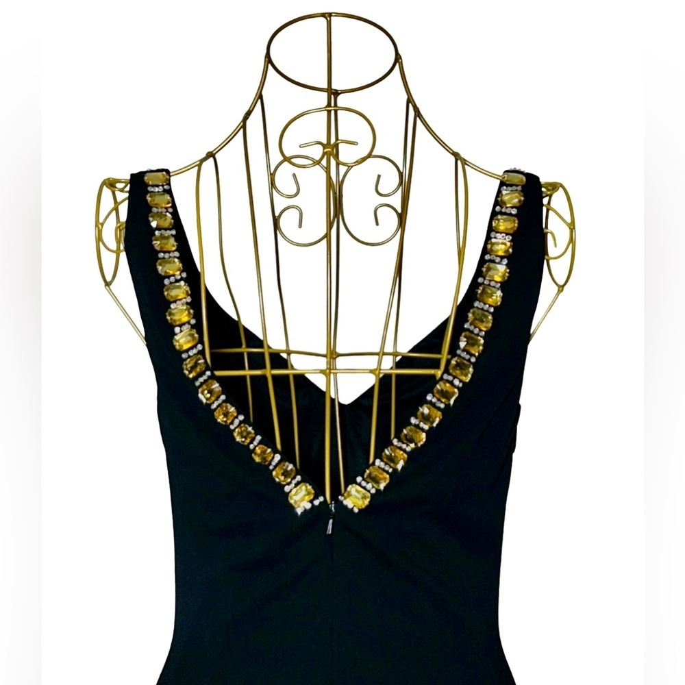 Basix Black Label Sexy Cocktail V-Neck Mini Dress w/Gold & Silver Rhinestones, 0 - Picture 8 of 16